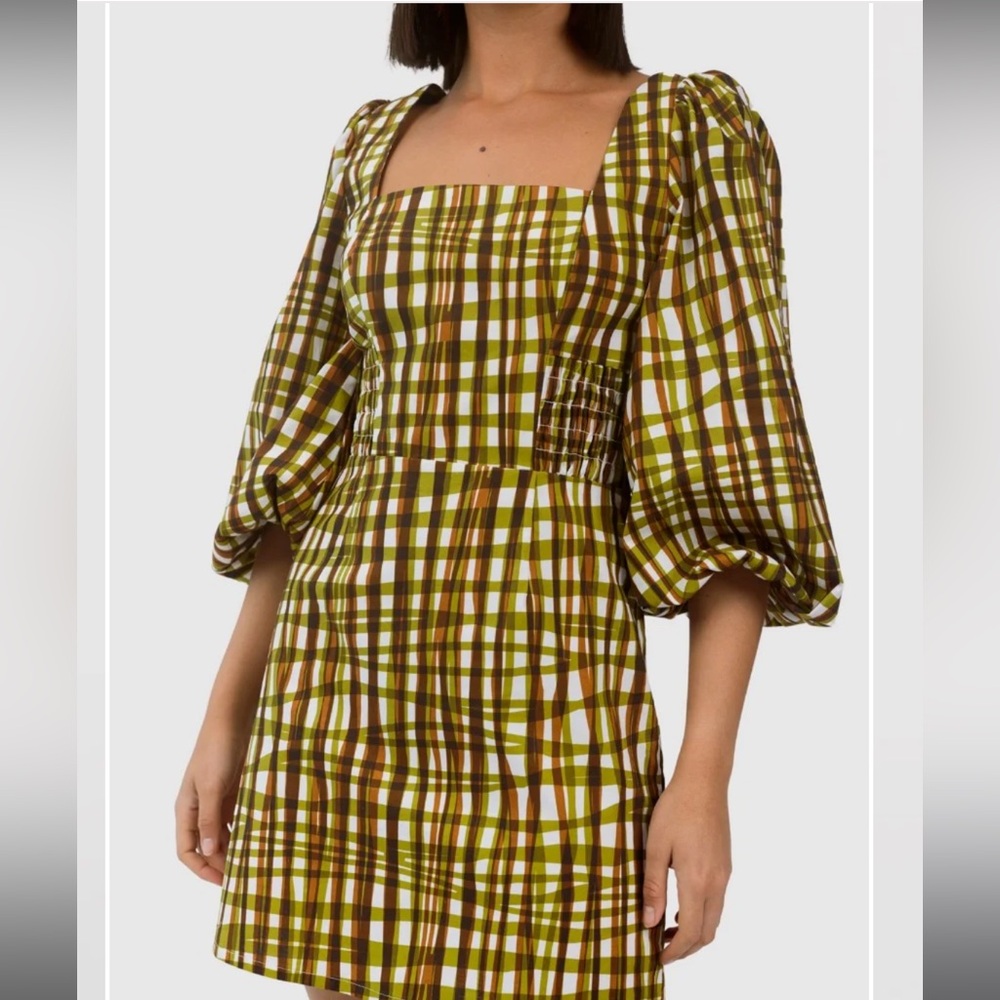 The Fifth Tuscan Dress- Plaid Puff Sleeve Dress